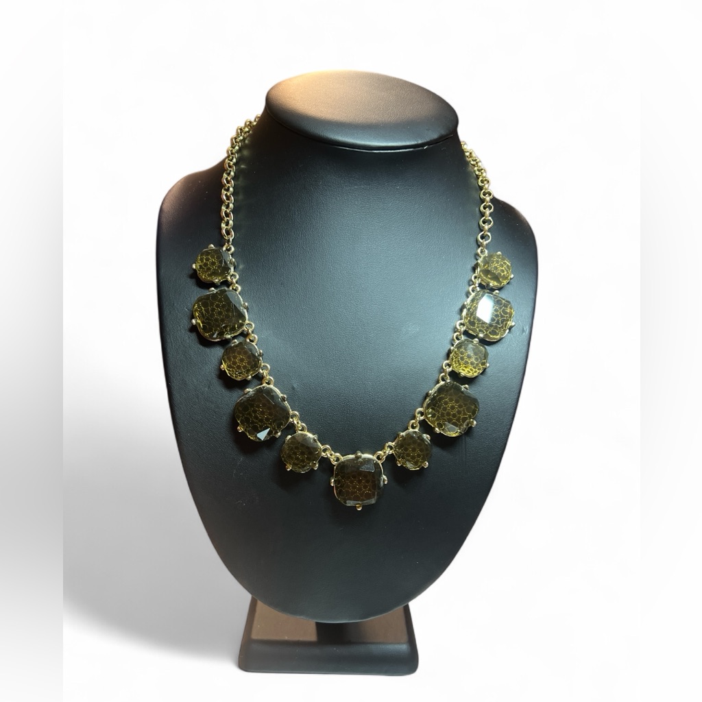 Statement Necklace Gold Tone Cracke Glass Aesthetic Chunky Costume Jewelry 20"